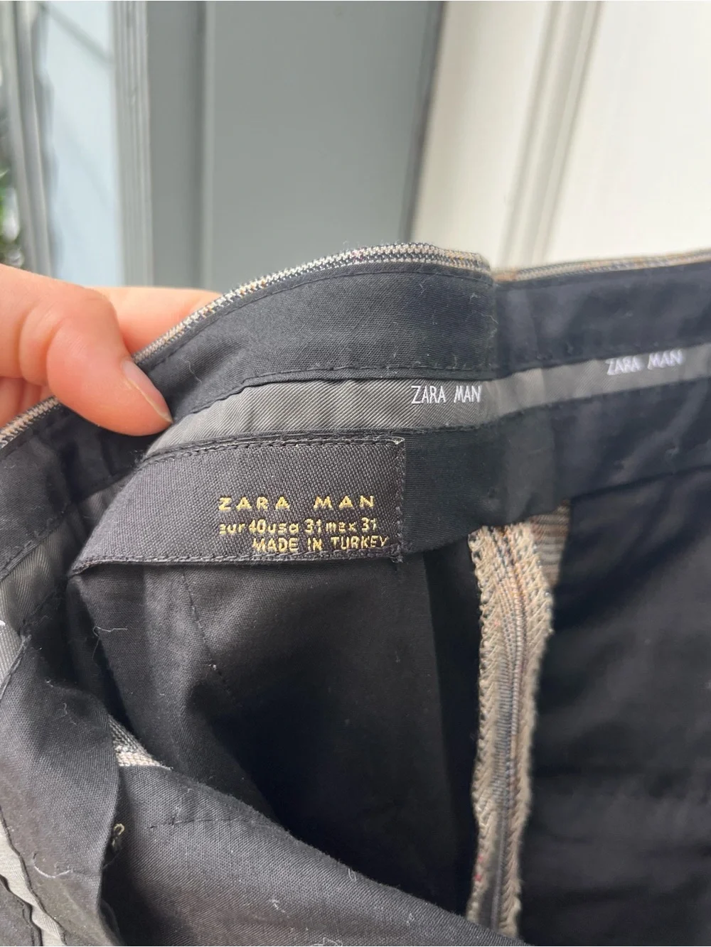 Zara Men's Plaid Dress Pants in Brown and Gray